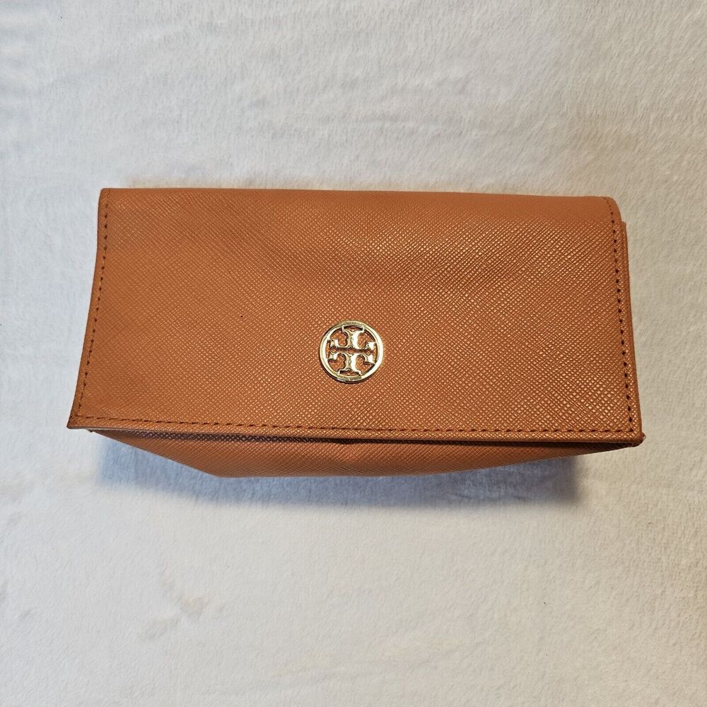 Tory Burch Orange Eyeglass Case Sun Glasses Gold Tone Logo Snap Closure
